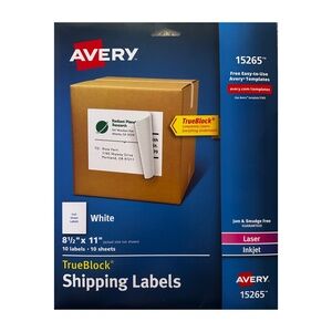 AVERY 15265 TrueBlock Shipping Labels 8 1/2”x 11” 10 Labels 10 Sheets White